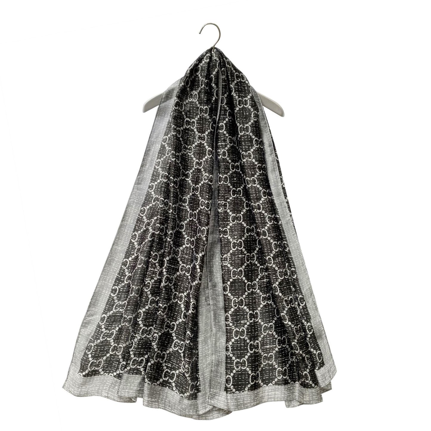 Bufanda de 100% seda auténtica, 90 cm x 180 cm, gris