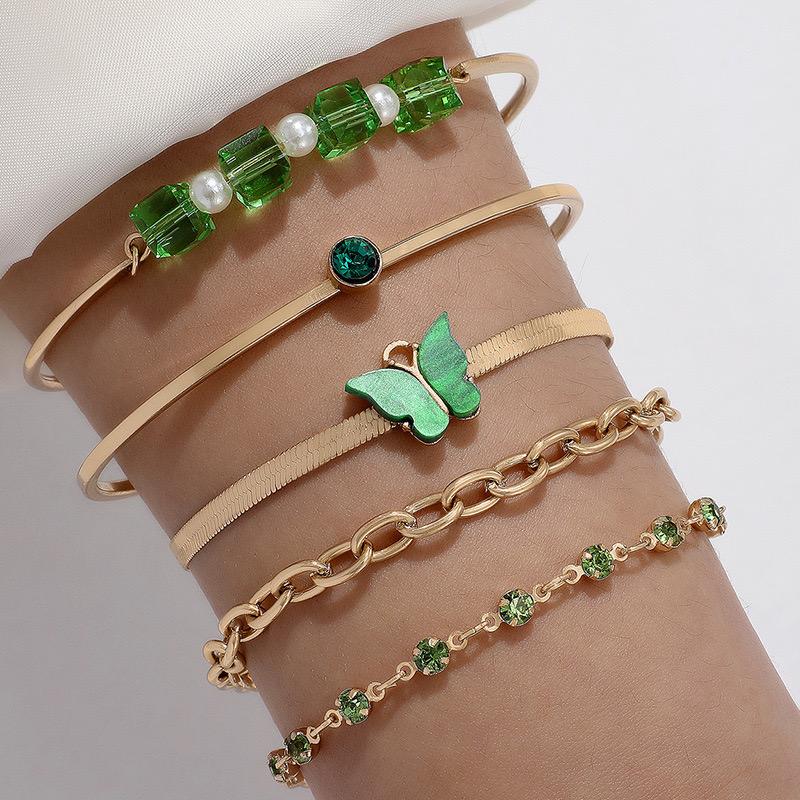 Conjunto de Aleación Bañado en Oro con Esmalte y Cristal Emporia® Verde ( Pulsera )