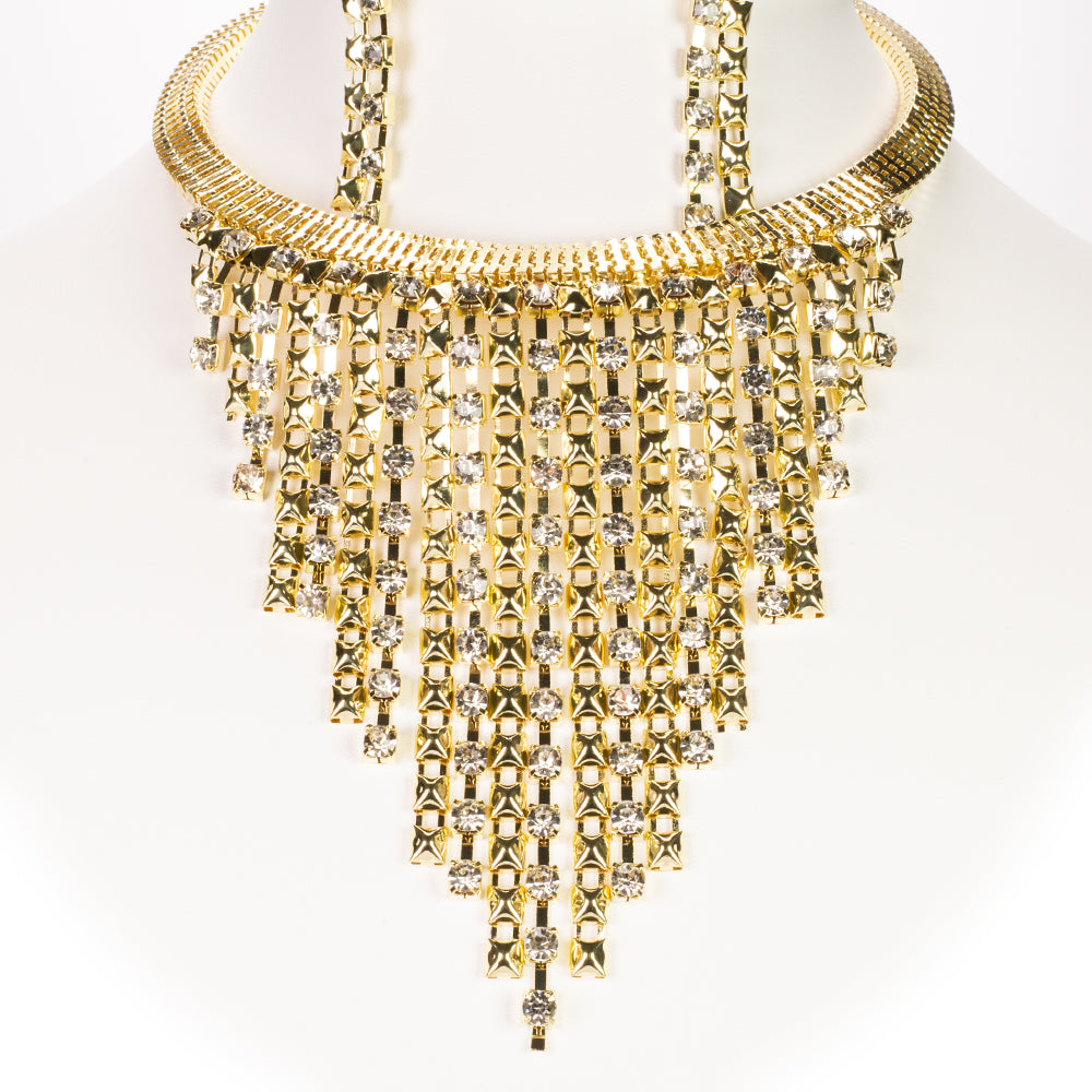 Conjunto de Aleación Bañado en Oro con Cristal Emporia® Blanco ( Collar +Pendientes )