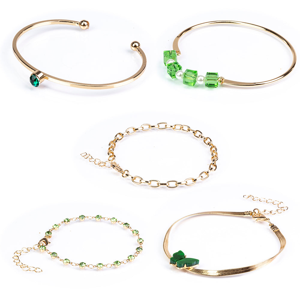 Conjunto de Aleación Bañado en Oro con Esmalte y Cristal Emporia® Verde ( Pulsera ) 2 