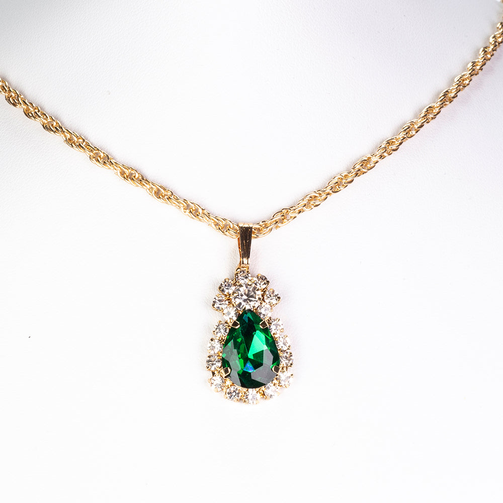 Conjunto de Aleación Bañado en Oro con Cristal Emporia® Verde ( Collar +Pendientes +Colgante )