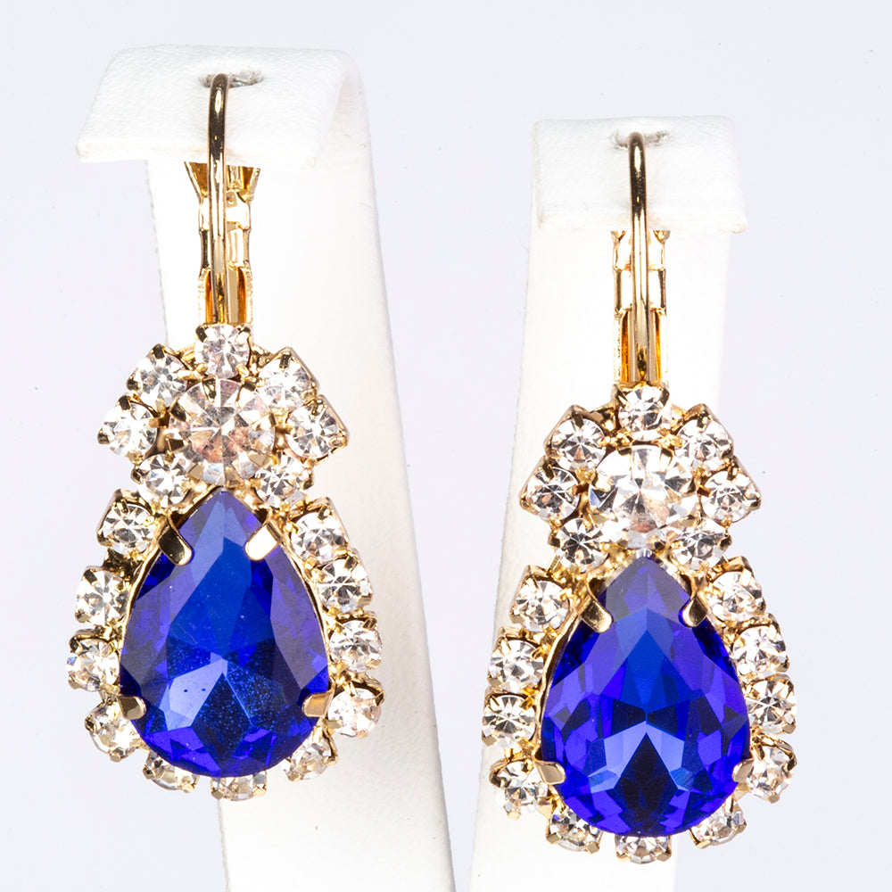 Conjunto de Aleación Bañado en Oro con Cristal Emporia® Azul ( Collar +Pendientes +Colgante ) 4 