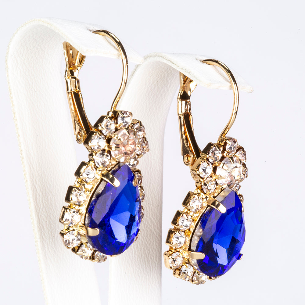 Conjunto de Aleación Bañado en Oro con Cristal Emporia® Azul ( Collar +Pendientes +Colgante ) 5 