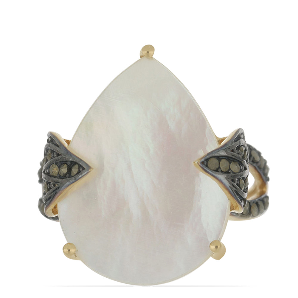 Anillo de Plata Bañada en Oro con Madreperla y Marcasita 1 