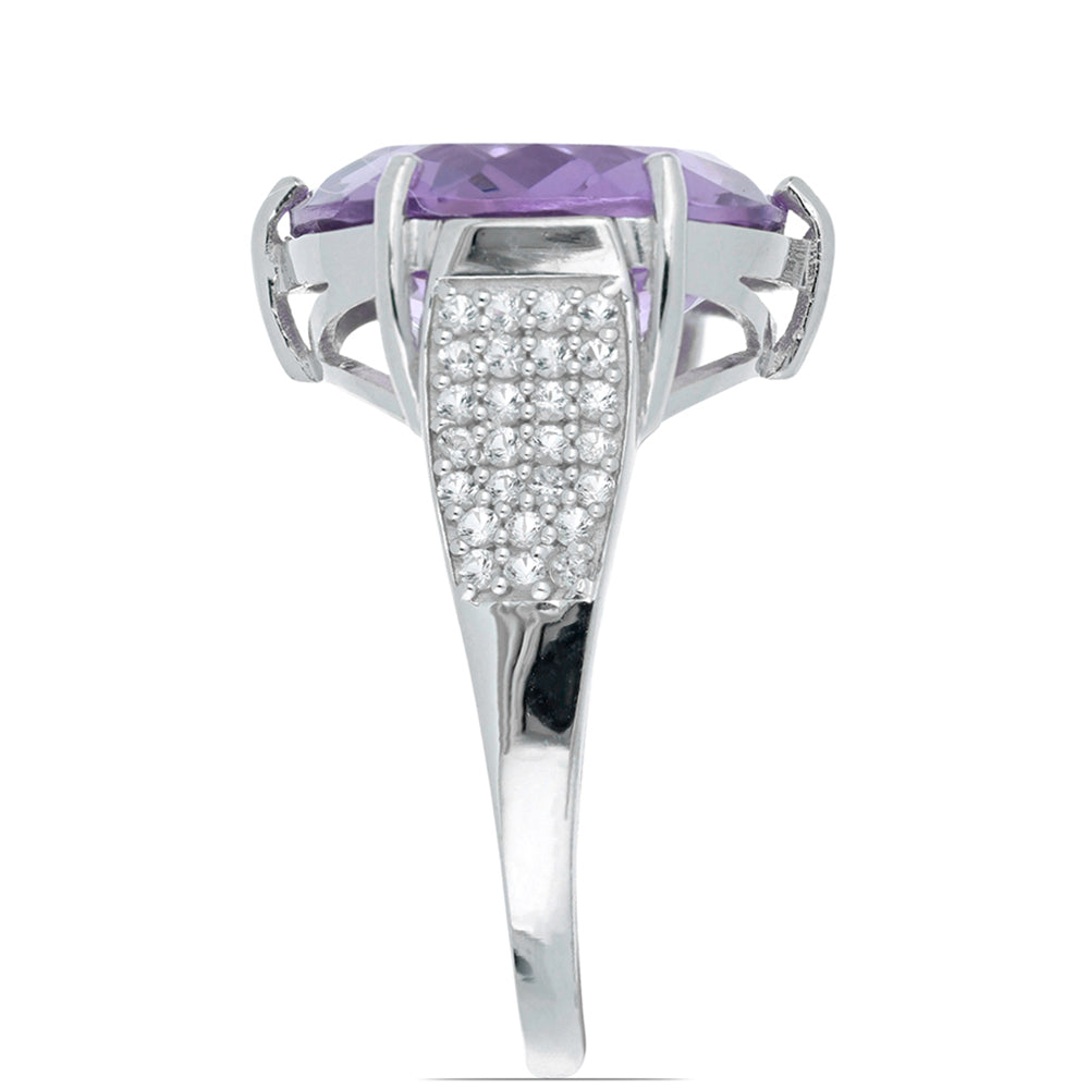 Anillo de Plata con Amatista de Vera Cruz y Topacio Blanco