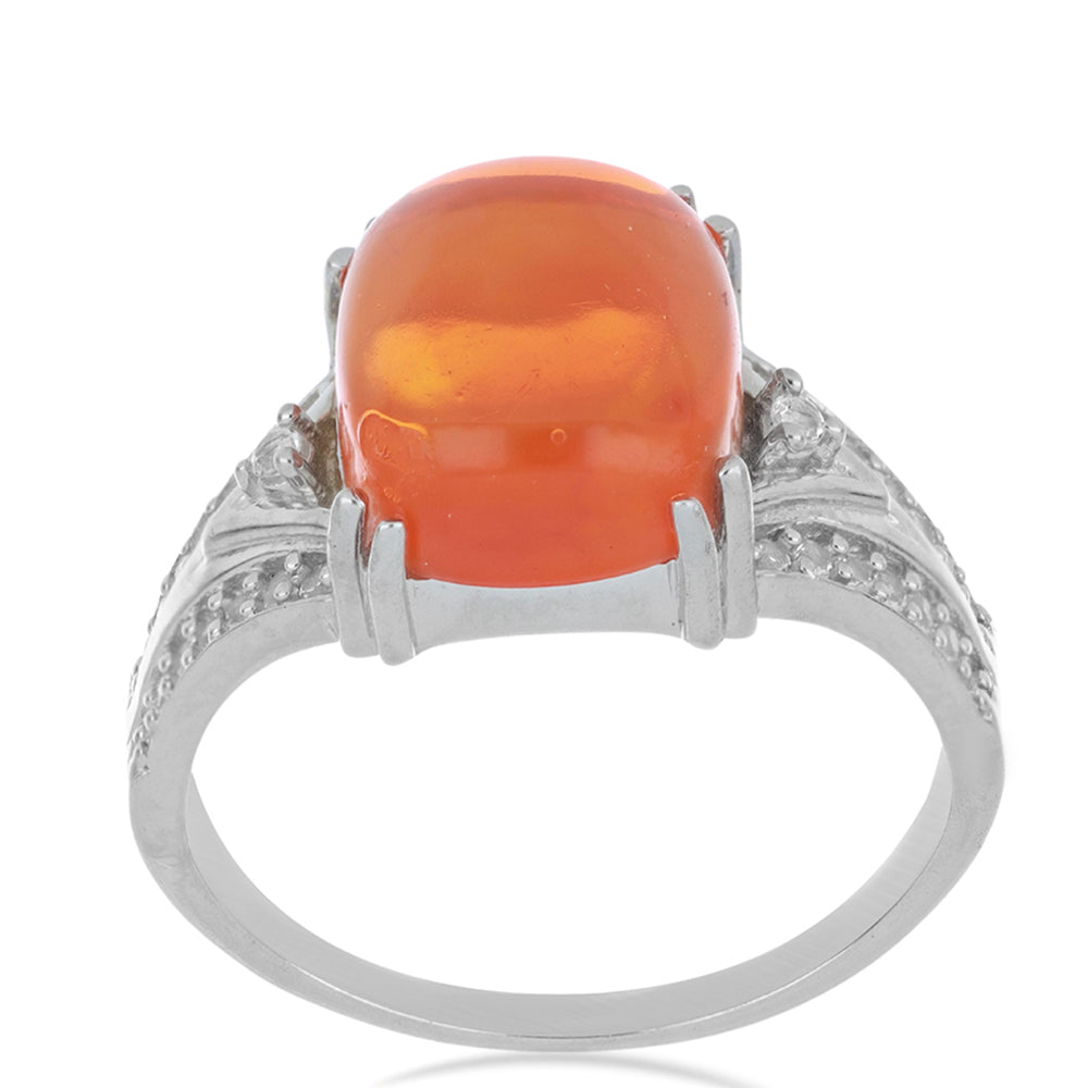 Anillo de Plata con Ópalo Naranja de Lega Dembi y Topacio Blanco 1 