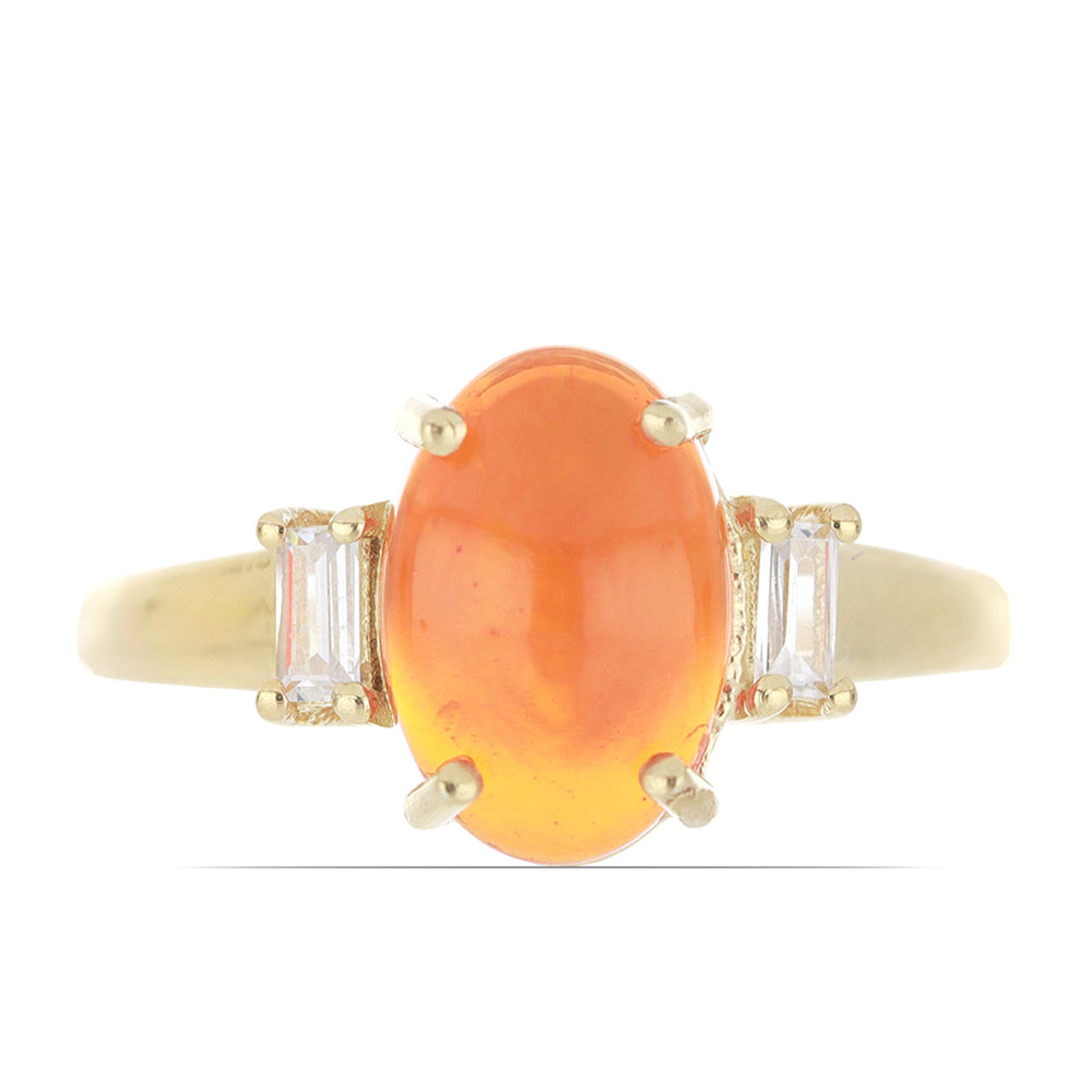 Anillo de Plata Bañada en Oro con Ópalo Naranja de Lega Dembi y Zircón Blanco 1 