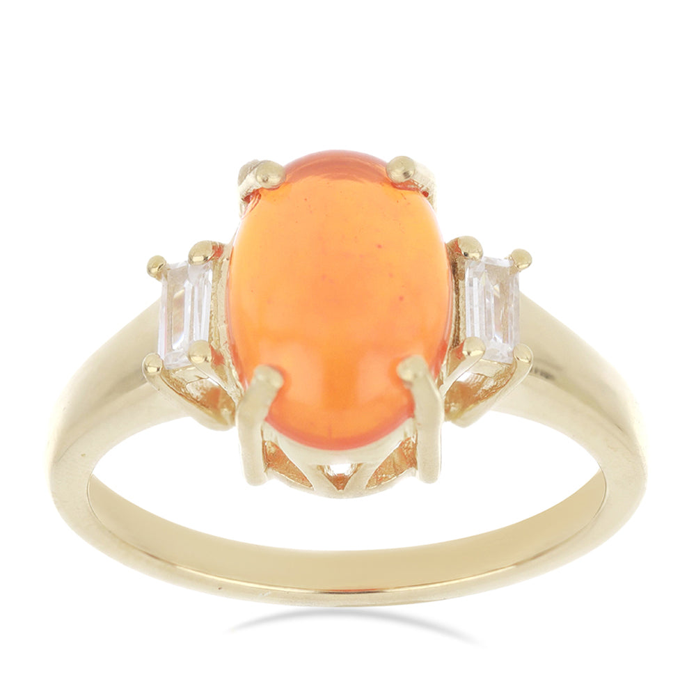 Anillo de Plata Bañada en Oro con Ópalo Naranja de Lega Dembi y Zircón Blanco