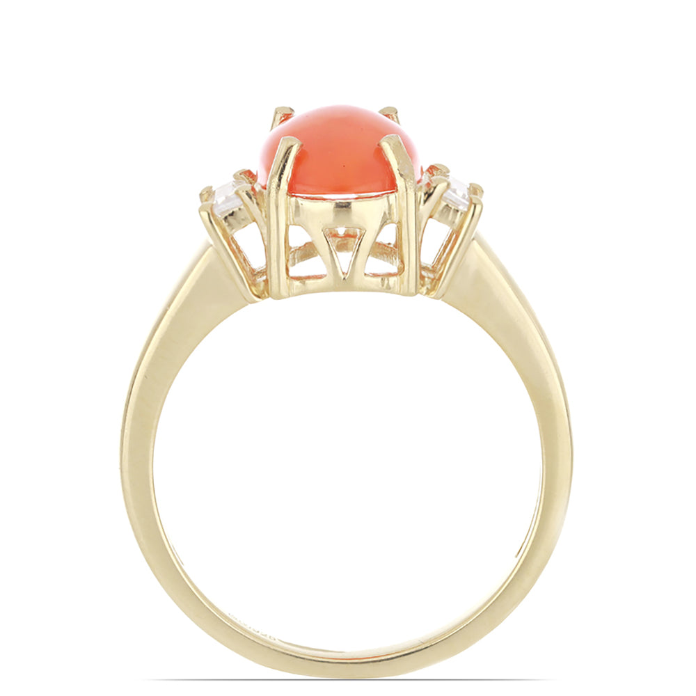 Anillo de Plata Bañada en Oro con Ópalo Naranja de Lega Dembi y Zircón Blanco