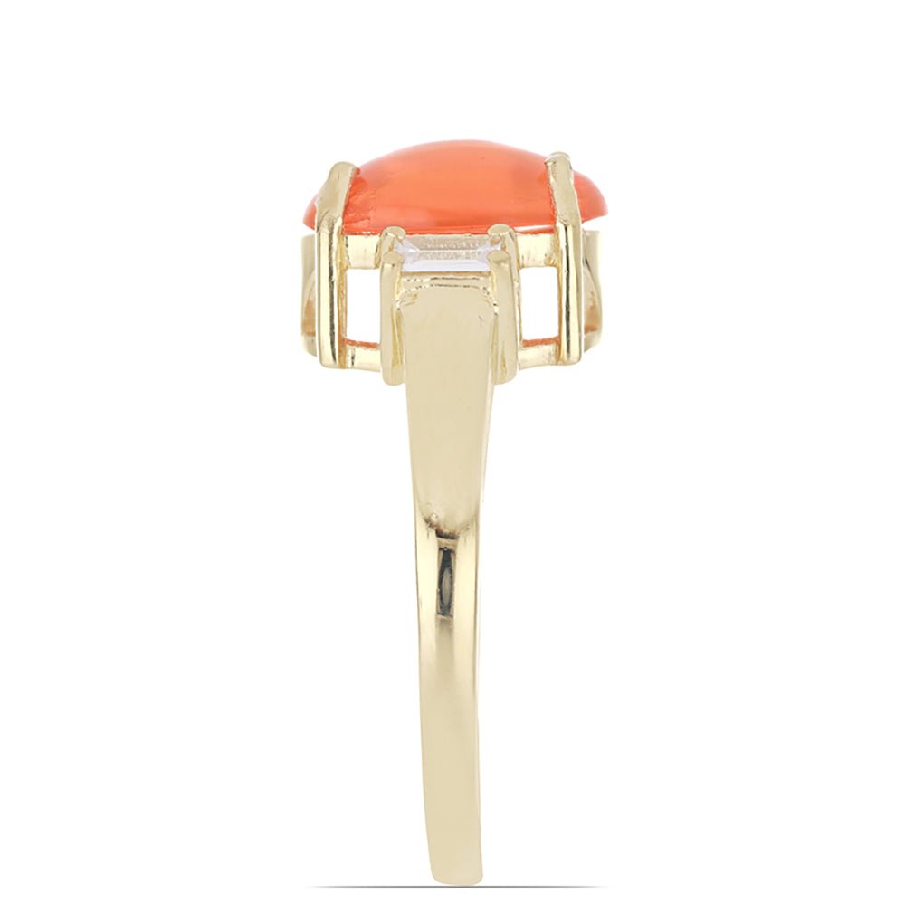Anillo de Plata Bañada en Oro con Ópalo Naranja de Lega Dembi y Zircón Blanco 4 