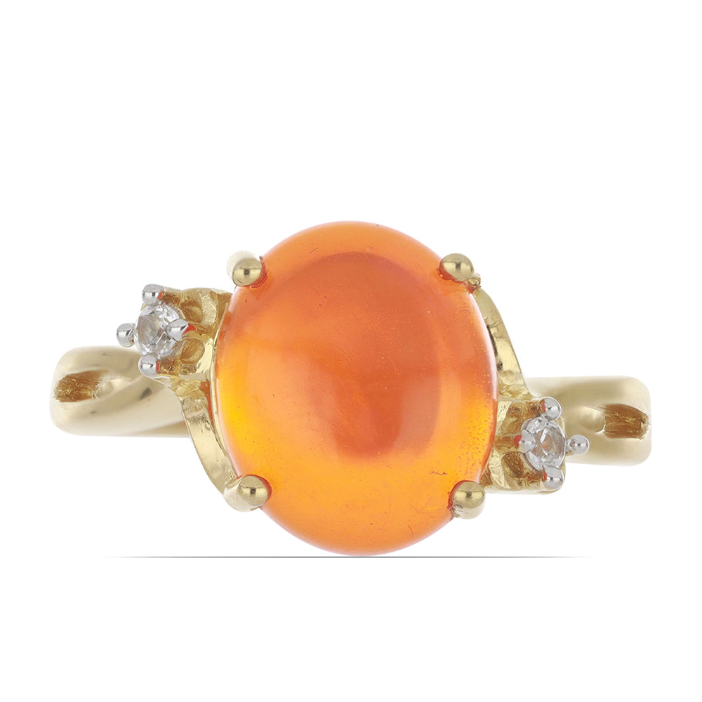 Anillo de Plata Bañada en Oro con Ópalo Naranja de Lega Dembi y Topacio Blanco 1 