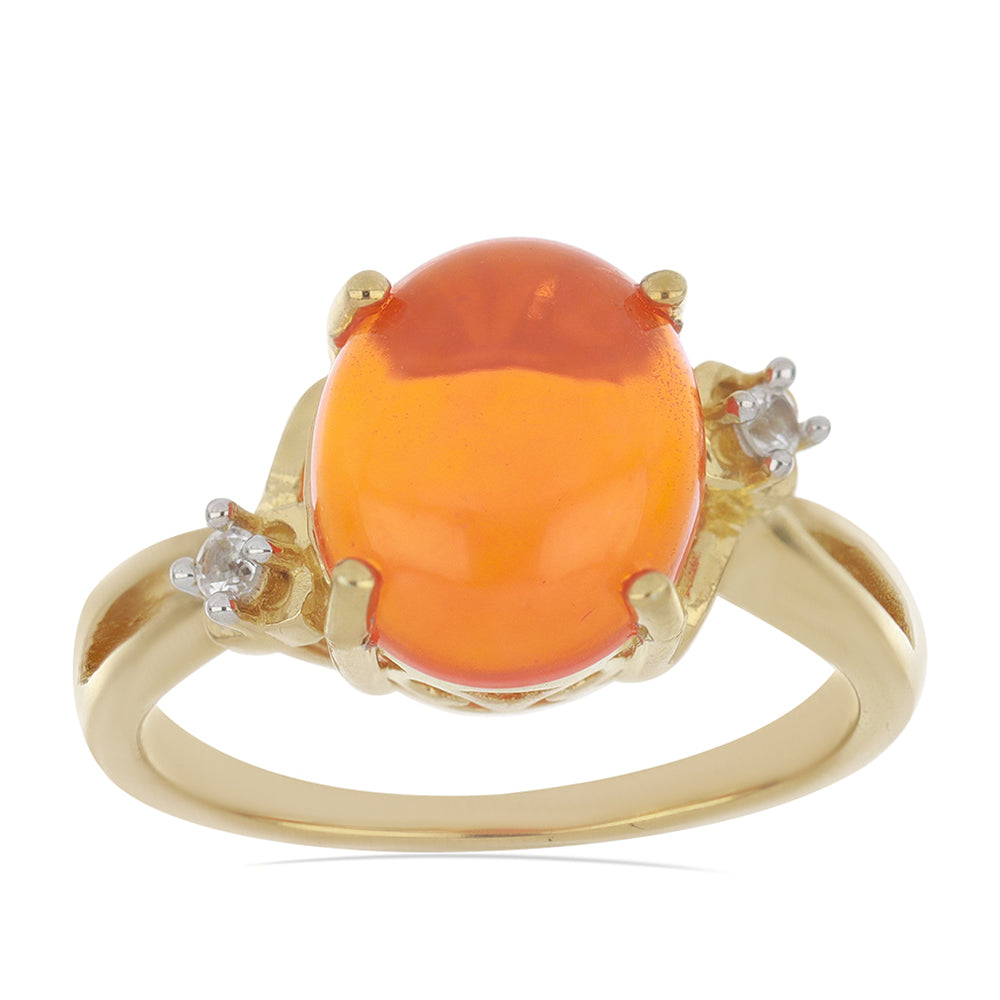 Anillo de Plata Bañada en Oro con Ópalo Naranja de Lega Dembi y Topacio Blanco 2 