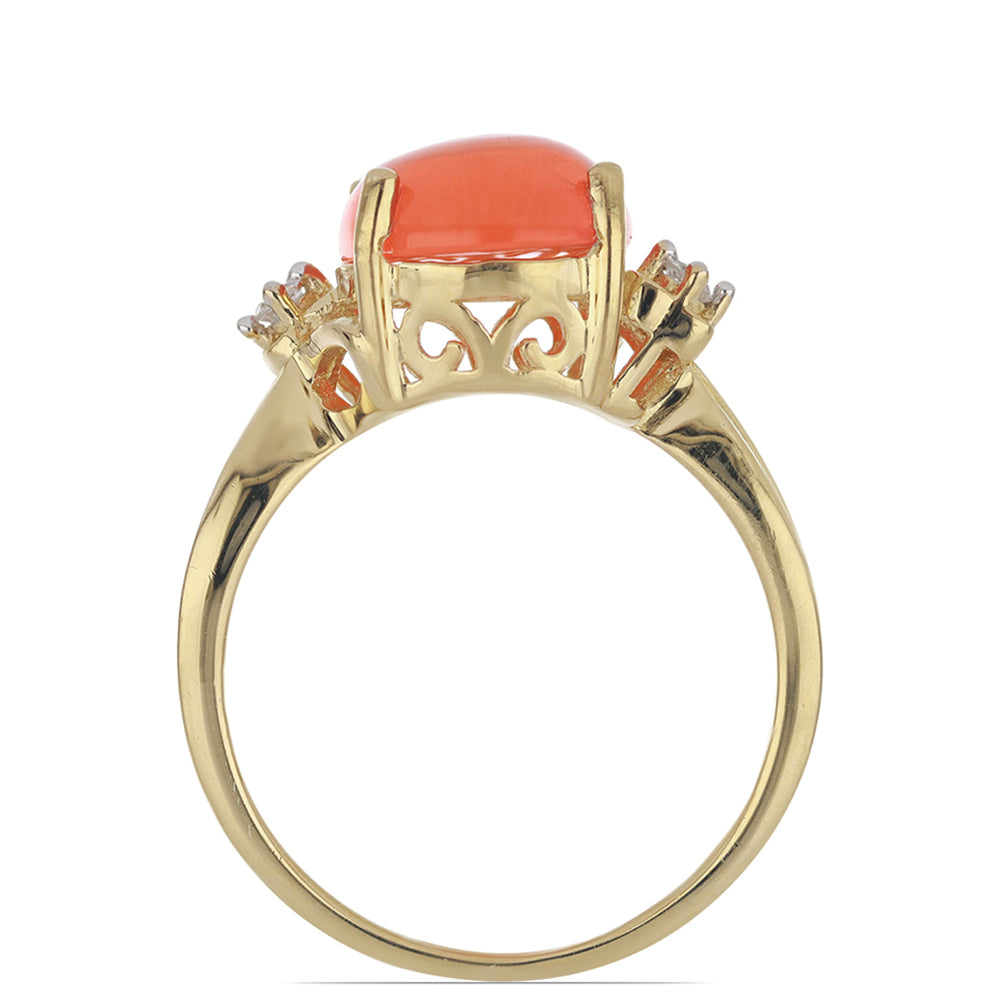 Anillo de Plata Bañada en Oro con Ópalo Naranja de Lega Dembi y Topacio Blanco