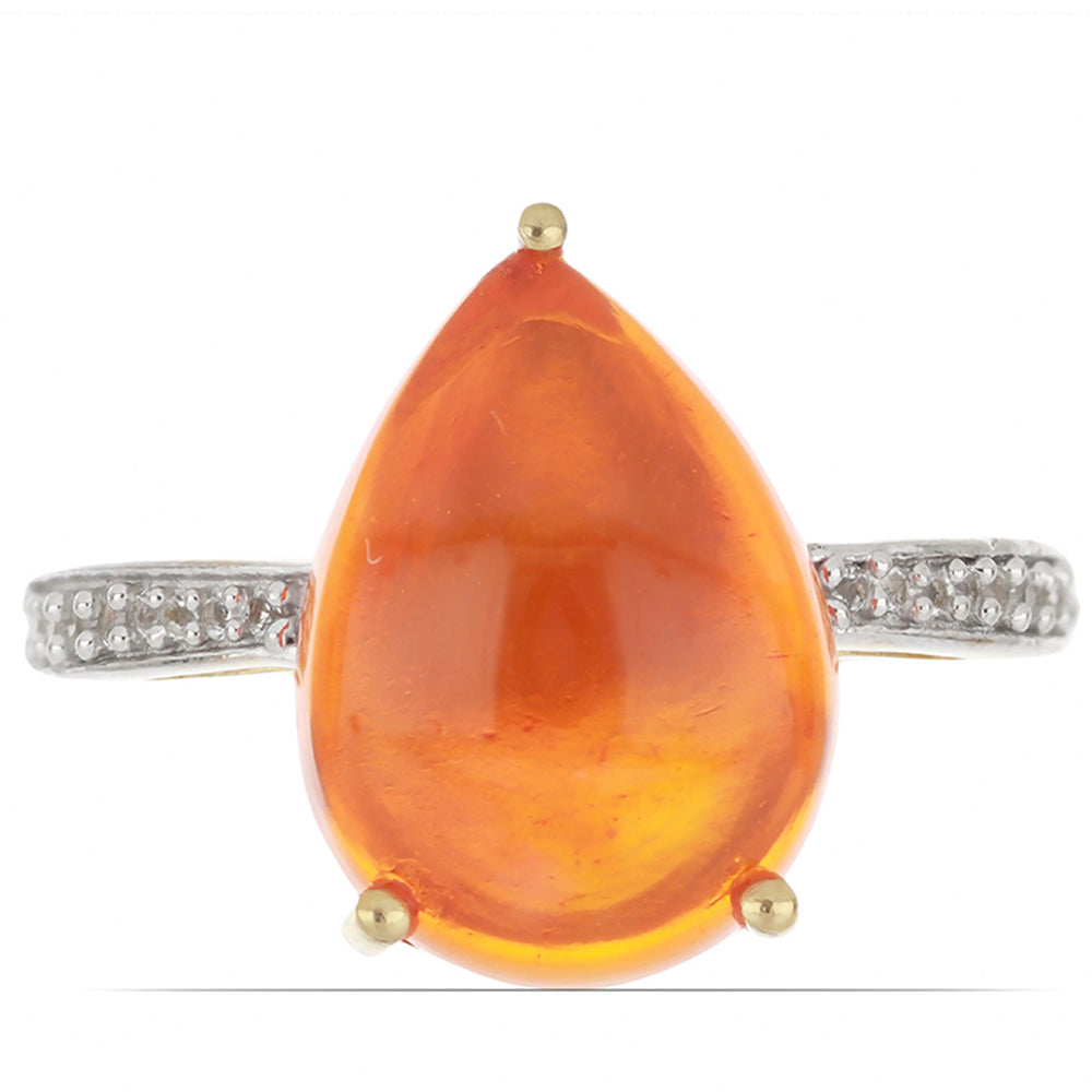 Anillo de Plata Bañada en Oro con Ópalo Naranja de Lega Dembi y Topacio Blanco 1 