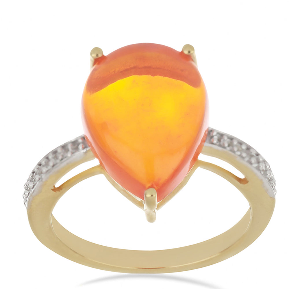 Anillo de Plata Bañada en Oro con Ópalo Naranja de Lega Dembi y Topacio Blanco 2 