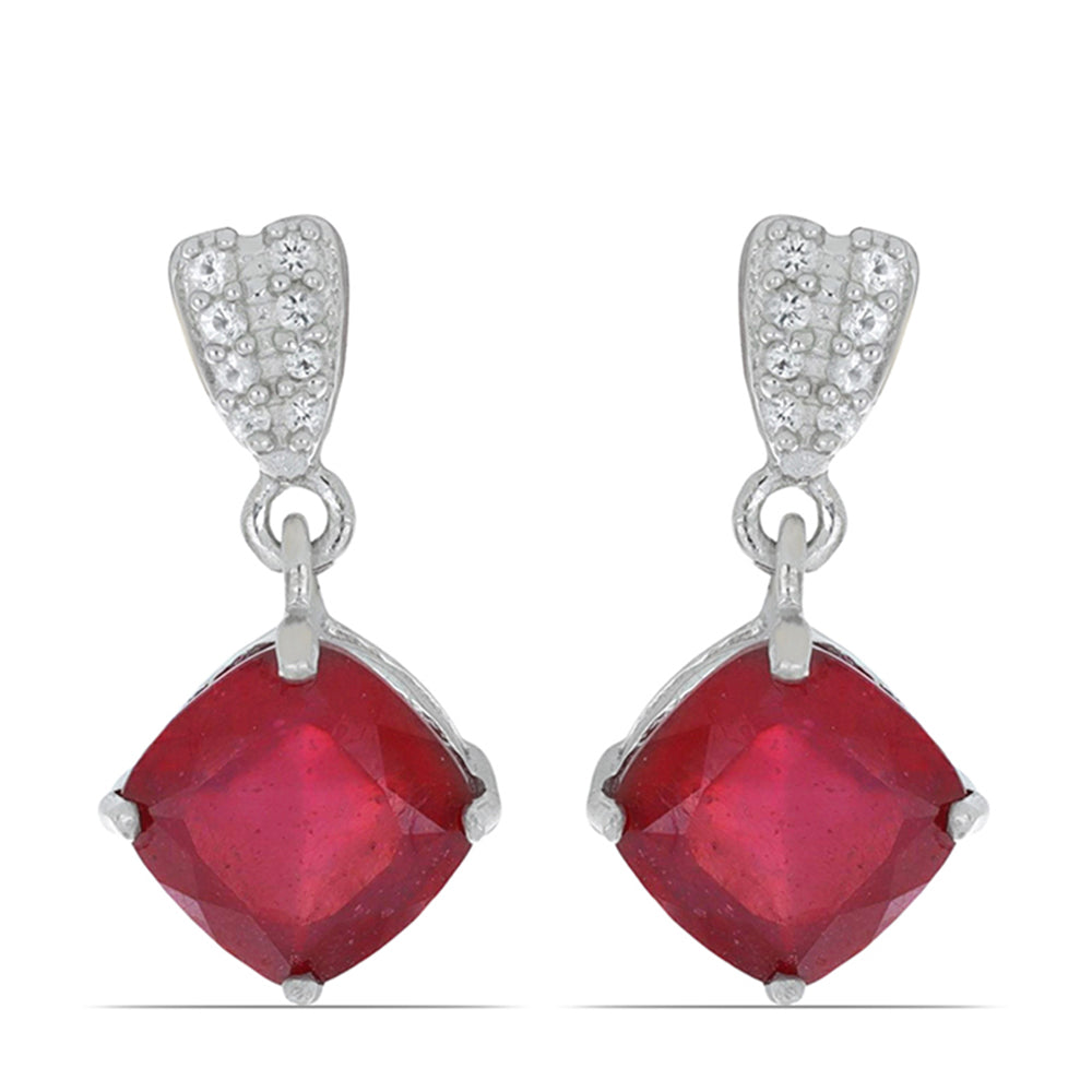 Pendientes de Plata con Rubí de Madagascar y Topacio Blanco 1 