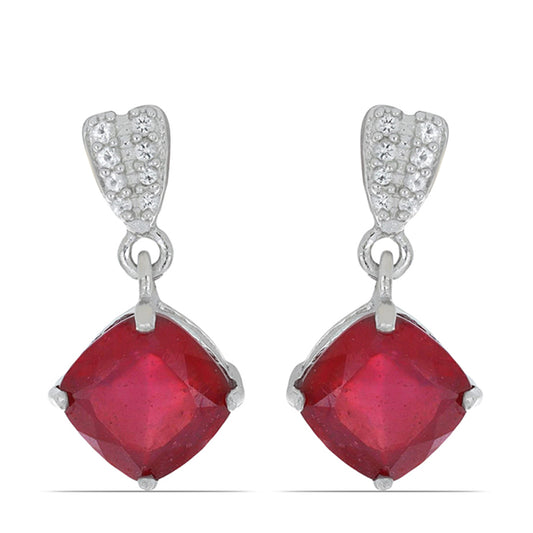 Pendientes de Plata con Rubí de Madagascar y Topacio Blanco