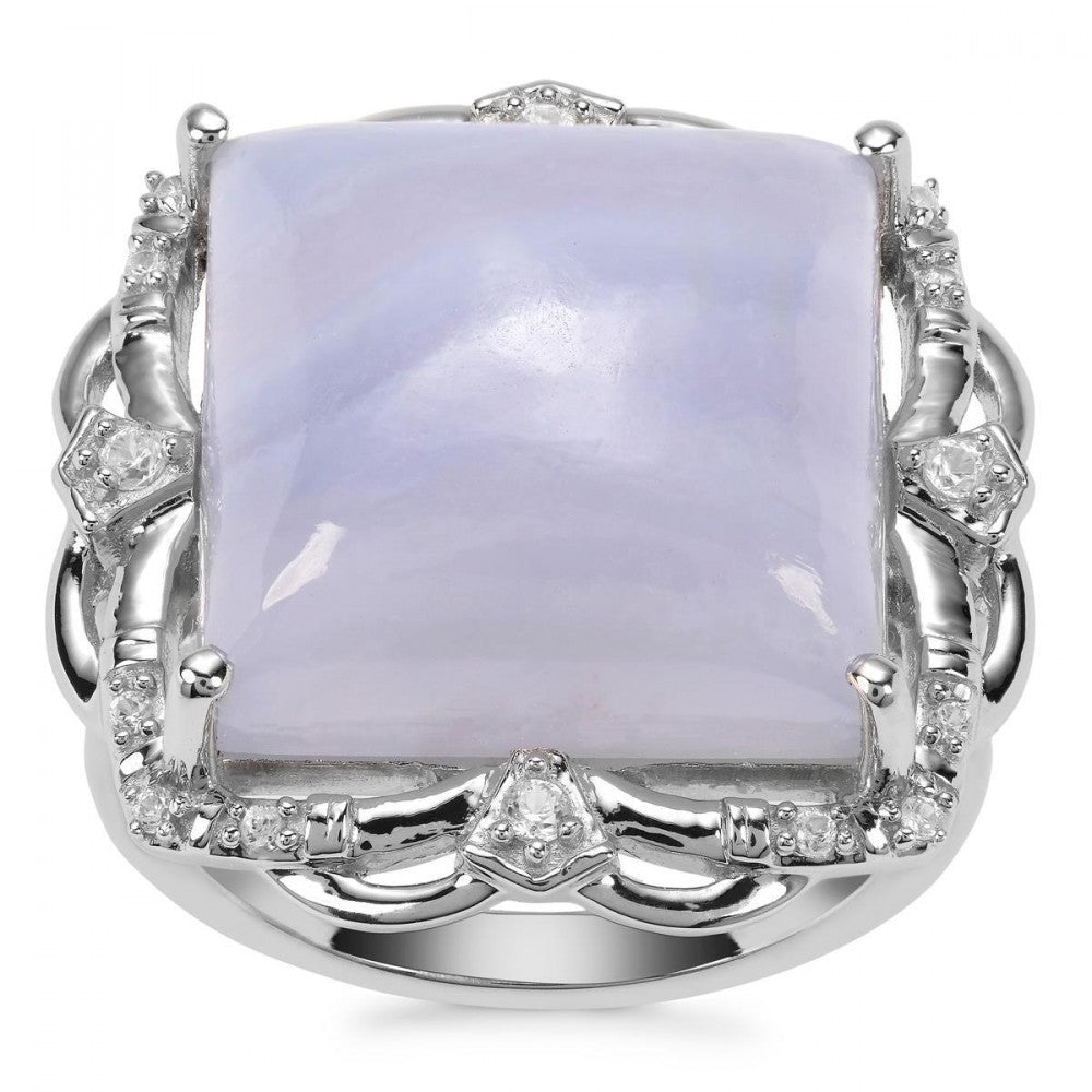 Anillo de Plata Bañada en Oro con Jadeíta lavanda de Río Marsden y Topacio Blanco 1 