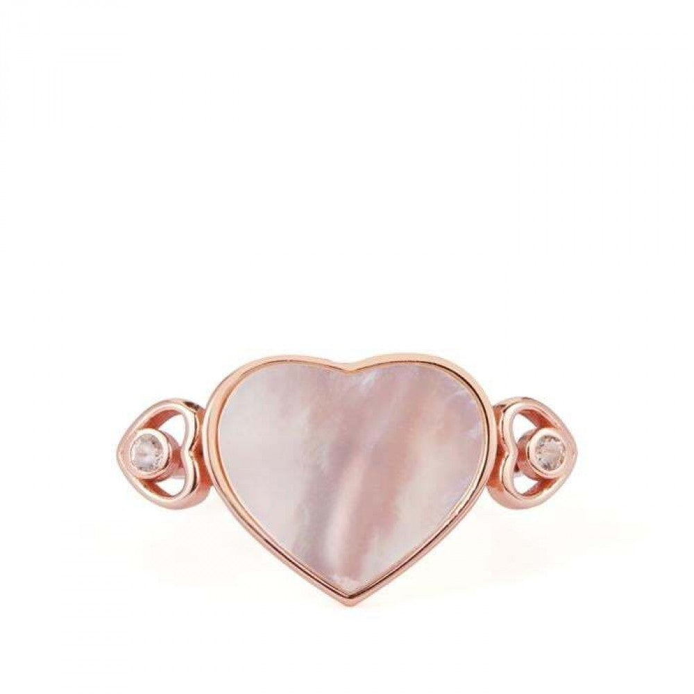 Anillo de Plata Bañada en Oro con Madreperla Rosa y Topacio Blanco
