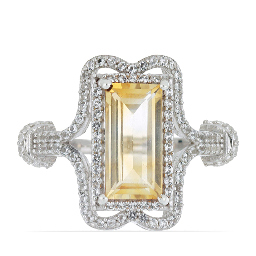 Anillo de Plata con Citrino de los Montes Urales y Topacio Blanco 4 