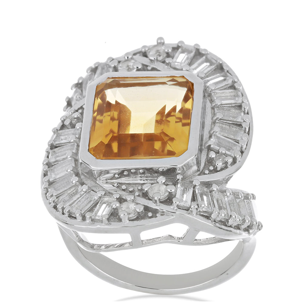 Anillo de Plata con Citrino de los Montes Urales y Topacio Blanco 2 
