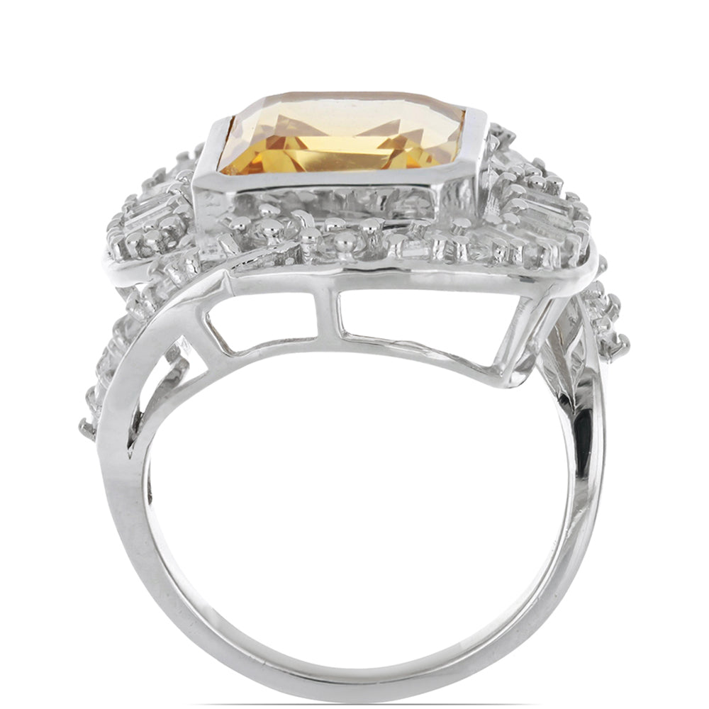 Anillo de Plata con Citrino de los Montes Urales y Topacio Blanco 3 