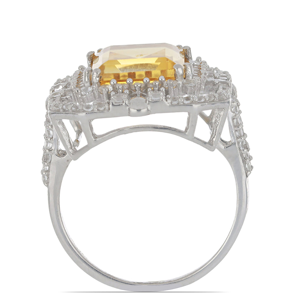 Anillo de Plata con Citrino de los Montes Urales y Topacio Blanco 3 