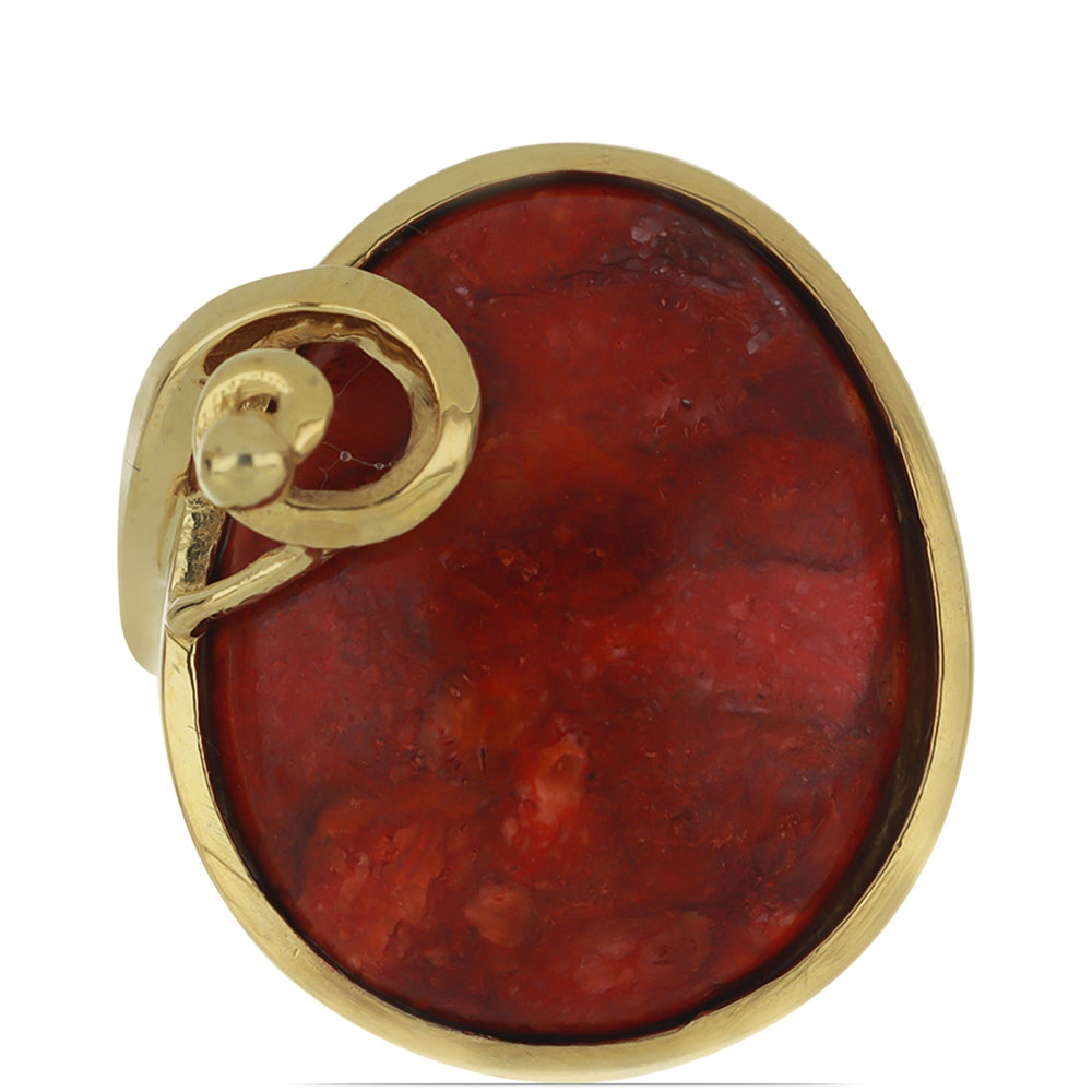 Anillo de Plata Bañada en Oro con Coral de Esponja Roja