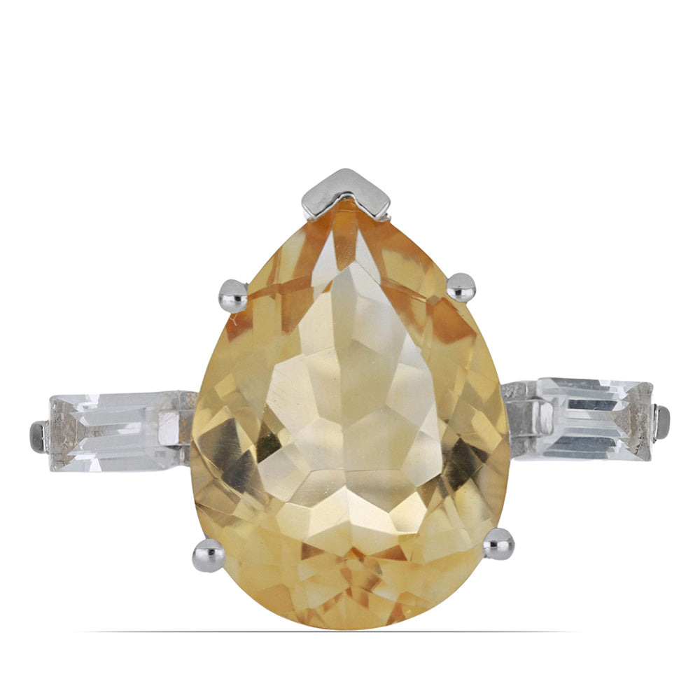 Anillo de Plata con Citrino de los Montes Urales y Topacio Blanco 1 