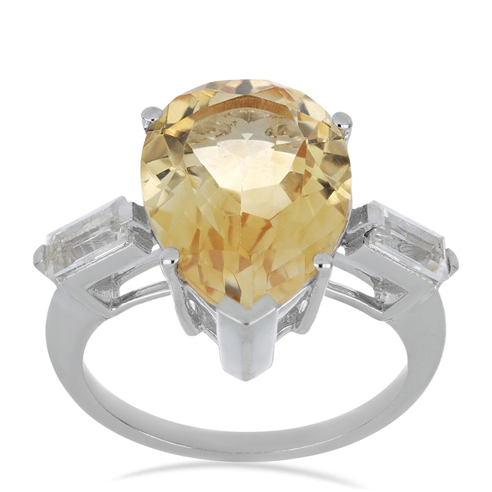 Anillo de Plata con Citrino de los Montes Urales y Topacio Blanco 2 