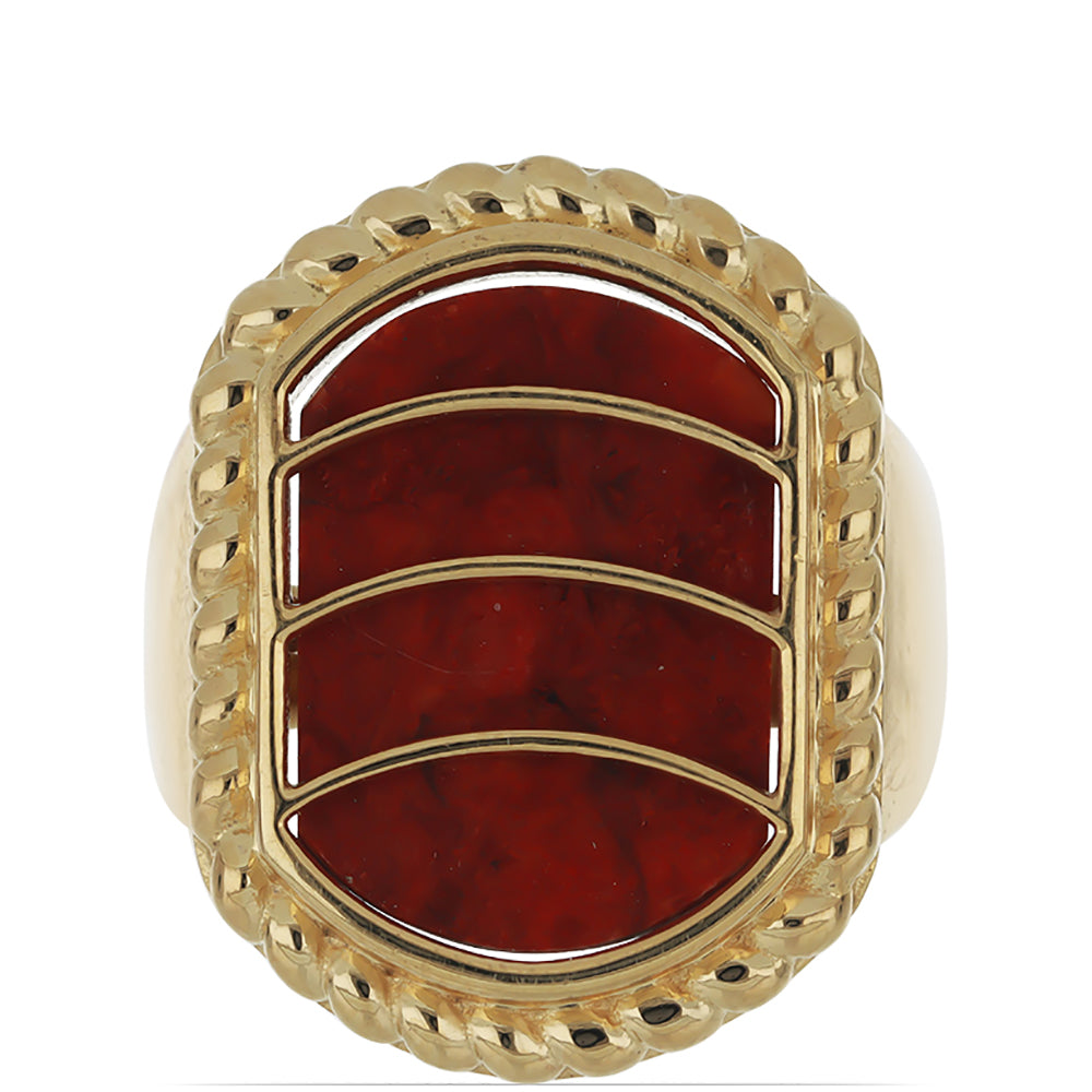 Anillo de Plata Bañada en Oro con Coral de Esponja Roja
