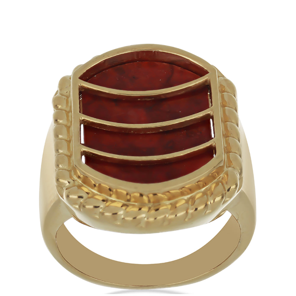 Anillo de Plata Bañada en Oro con Coral de Esponja Roja