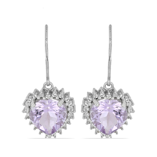 Pendientes de Plata con Amatista Rosa de Francia y Topacio Blanco