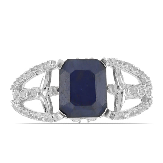 Anillo de Plata con Zafiro Azul Rosebery y Topacio Blanco