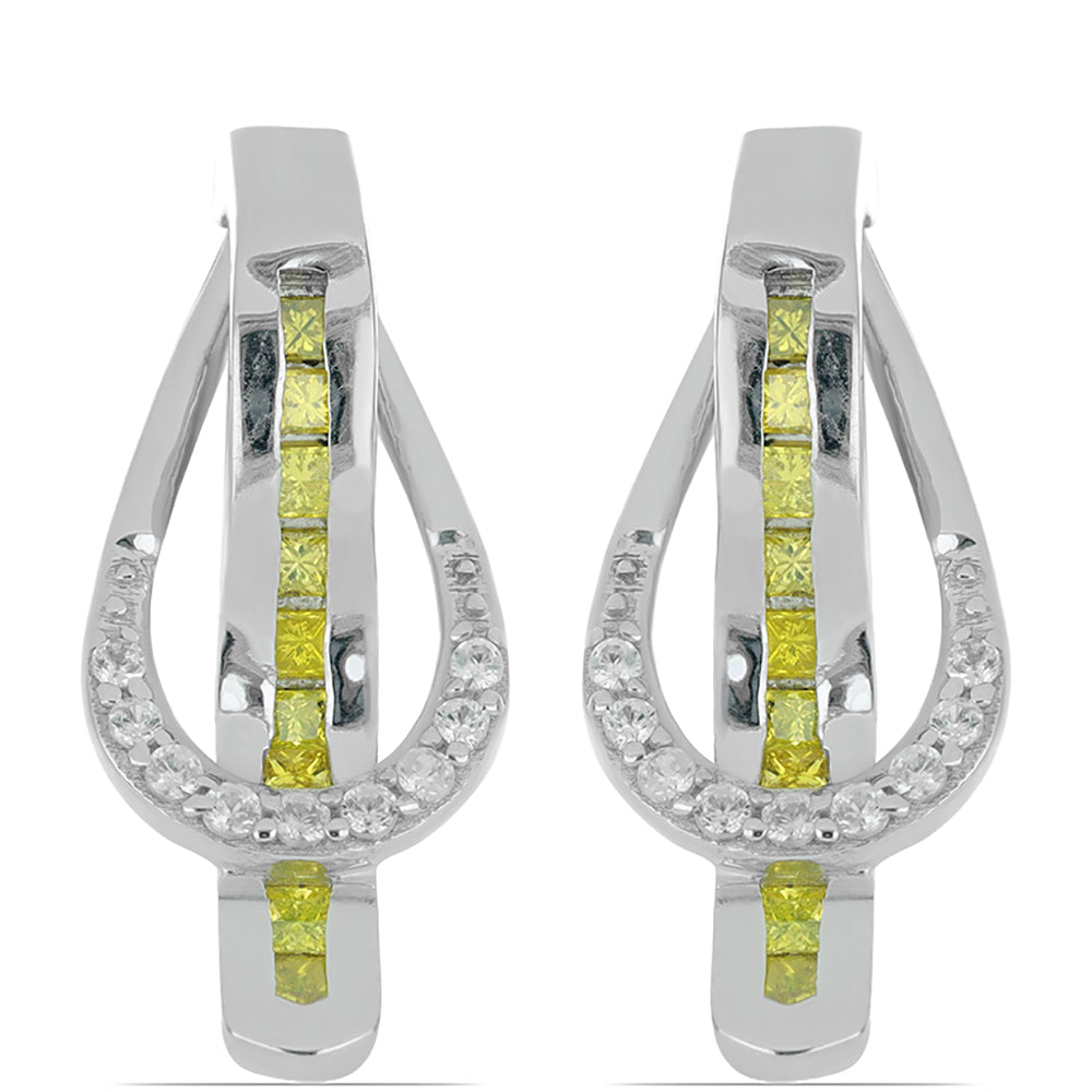 Pendientes de Plata con Diamante Amarillo y Zircón Blanco