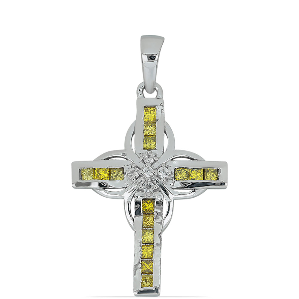 Colgante de Plata con Diamante Amarillo y Zircón Blanco 1 