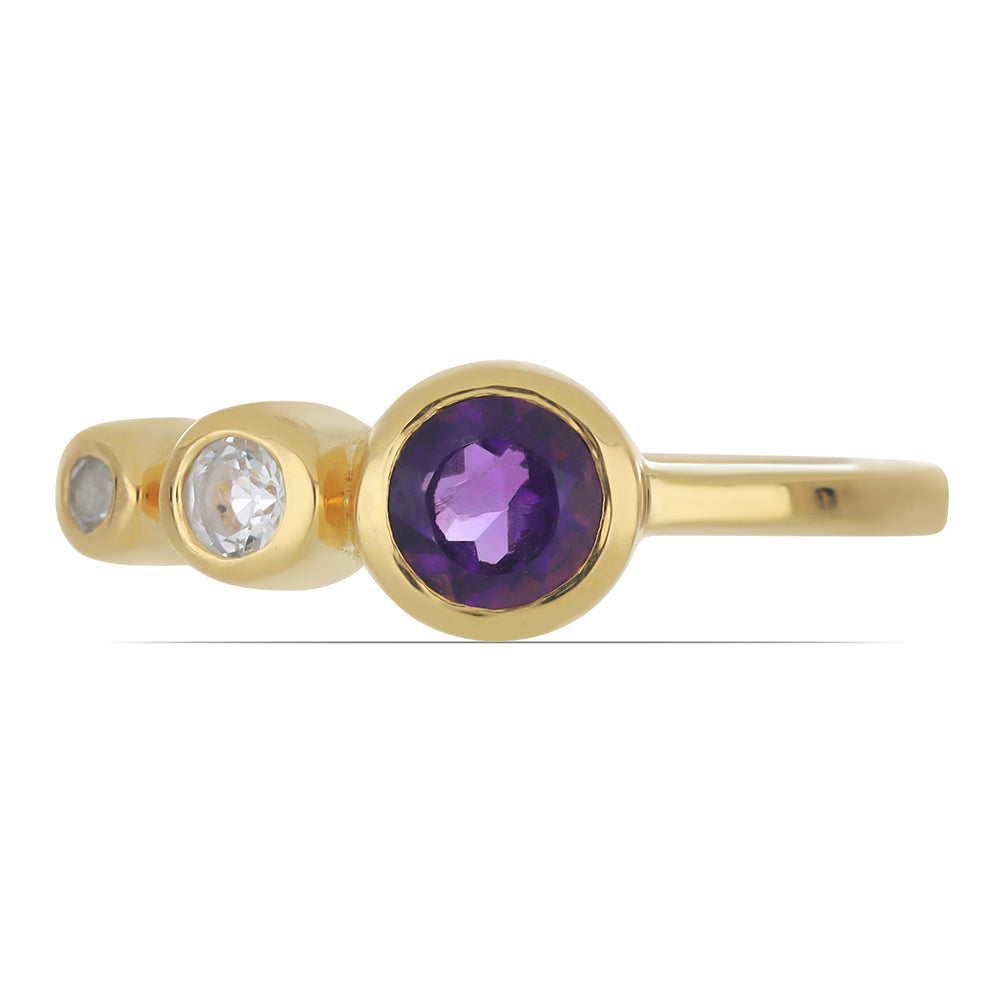 Anillo de Plata Bañada en Oro con Amatista de Zambia y Topacio Blanco