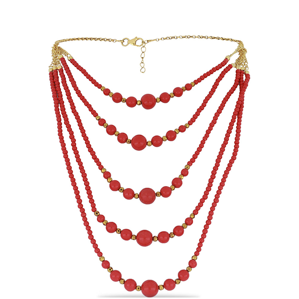 Collar de Plata Bañada en Oro con Coral de Esponja Roja 1 