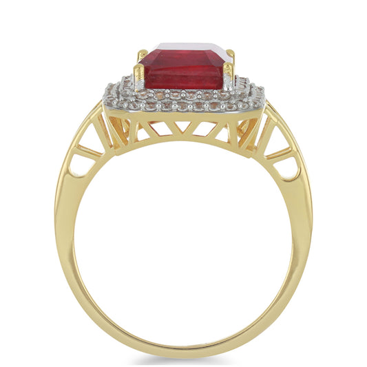 Anillo de Oro 9K con Rubí de Madagascar y Zircón blanco natural