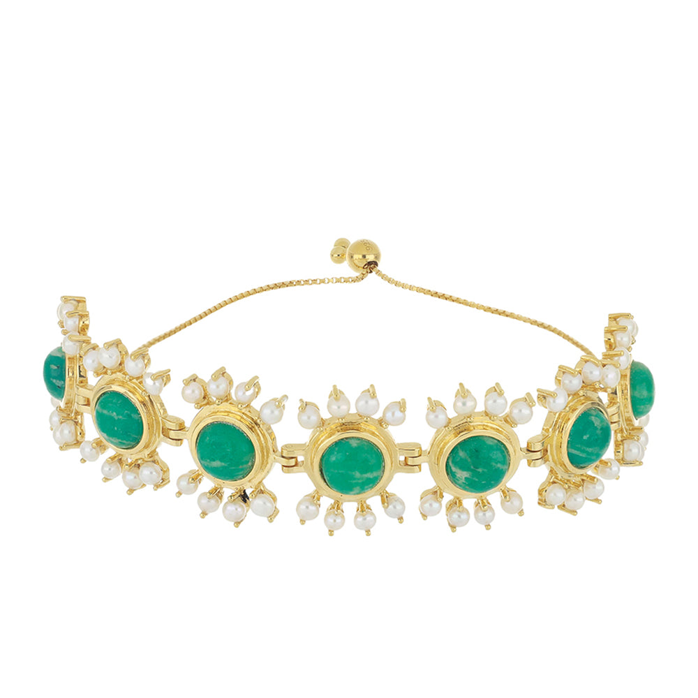 Pulsera de Plata Bañada en Oro con Amazonita y Perla de Agua Dulce 1 