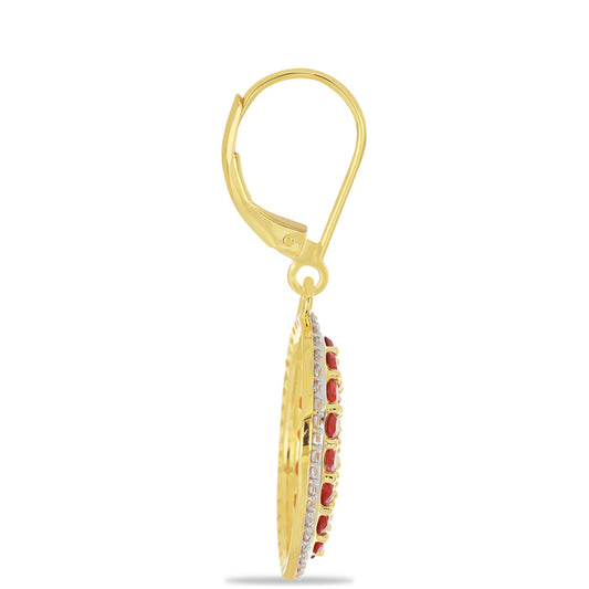 Pendientes de Oro 9K con Rosario rojo de zafiro y Zircón blanco natural