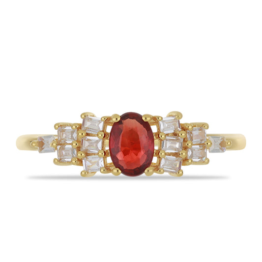 Anillo de Oro 9K con Rosario rojo de zafiro y Zircón Blanco