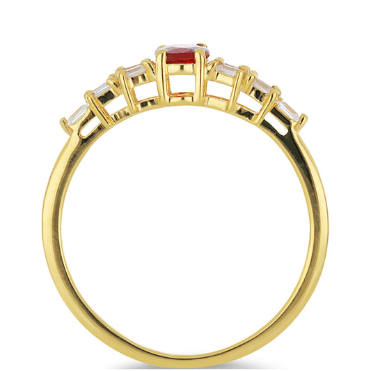 Anillo de Oro 9K con Rosario rojo de zafiro y Zircón Blanco