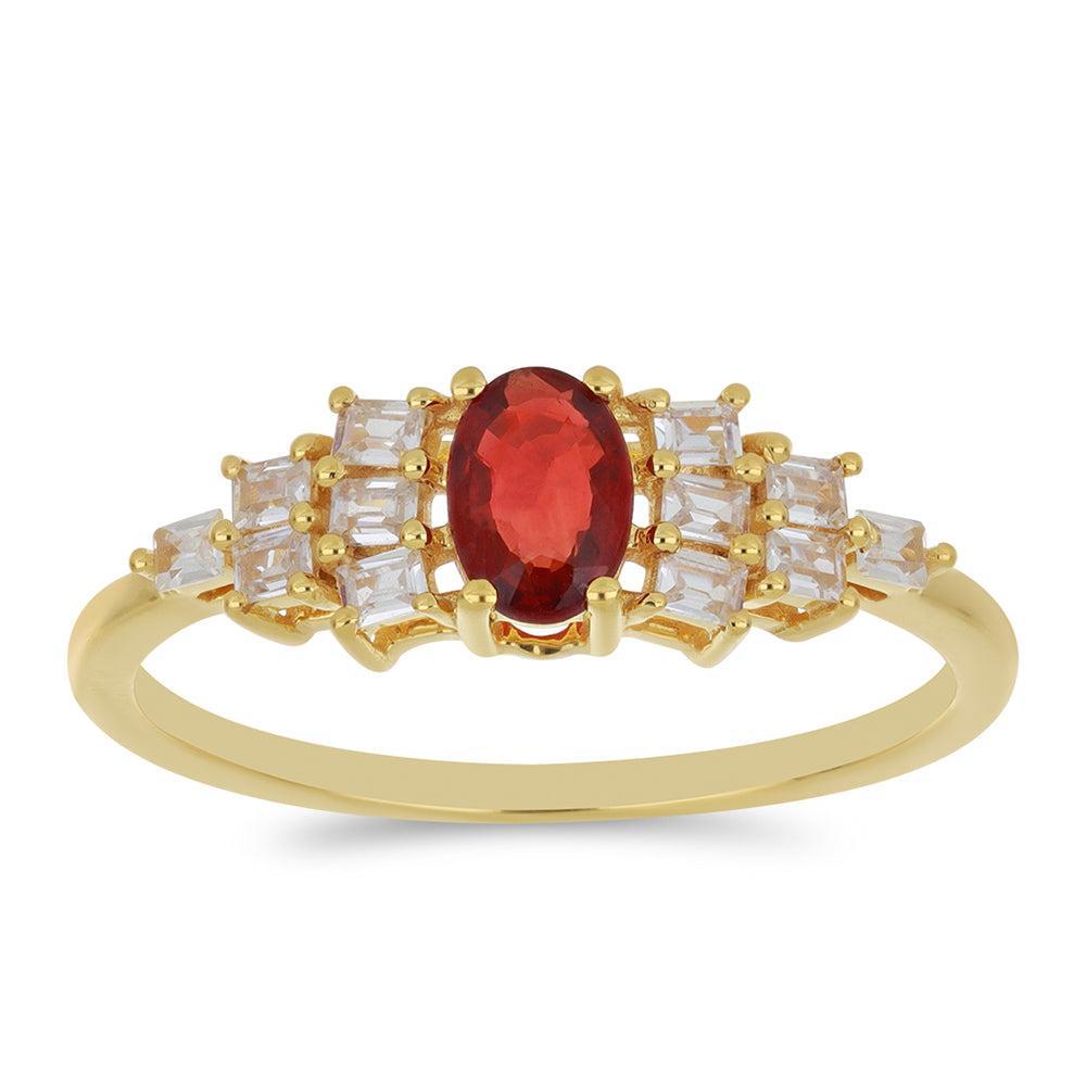 Anillo de Oro 9K con Rosario rojo de zafiro y Zircón Blanco