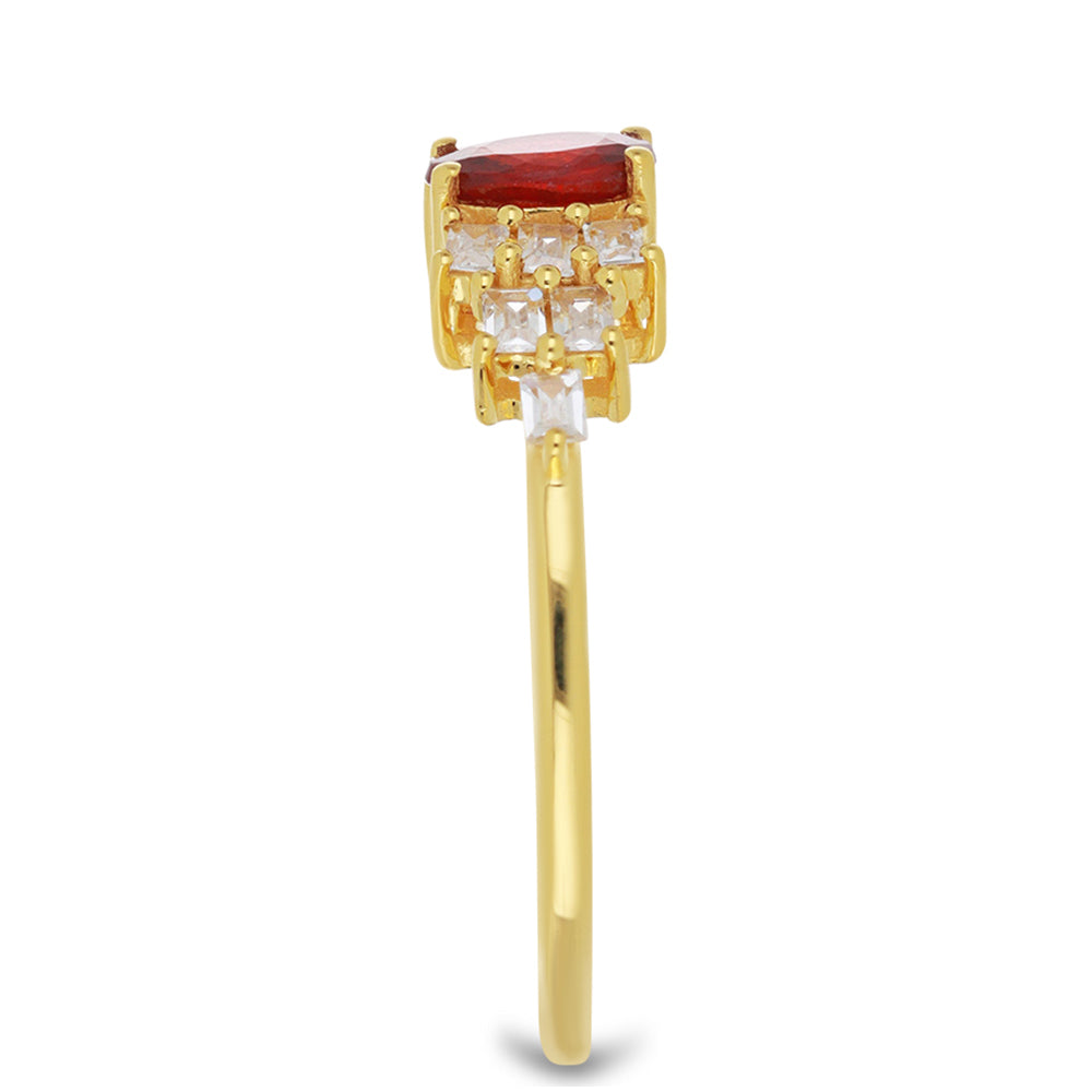 Anillo de Oro 9K con Rosario rojo de zafiro y Zircón Blanco 4 