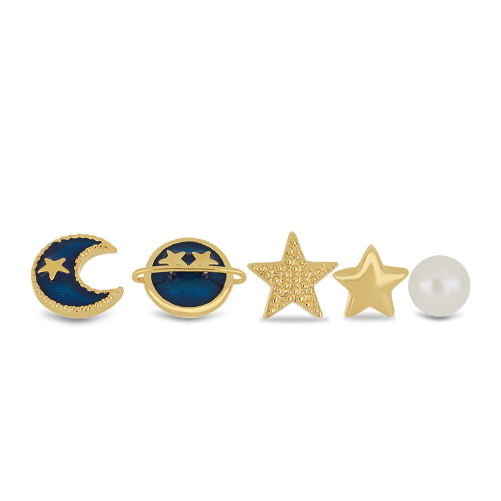 Conjunto de Plata Bañada en Oro con Esmalte y Perla blanca de agua dulce ( Pendientes ) 1 
