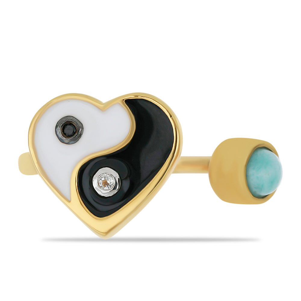 Anillo de Plata Bañada en Oro con Esmalte y Larimar 1 