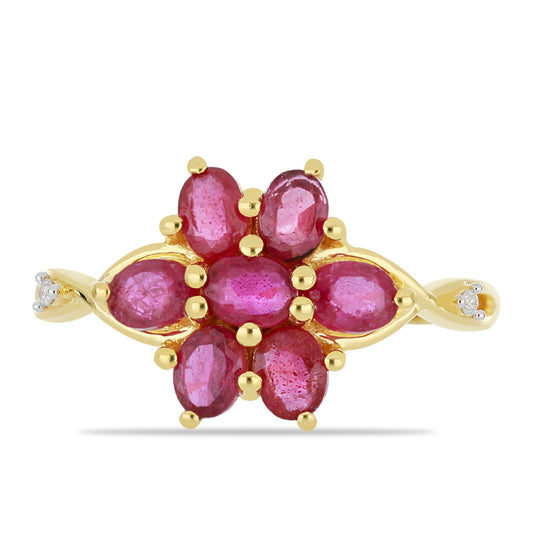 Anillo de Oro 9K con Rubí de Madagascar y Diamante blanco