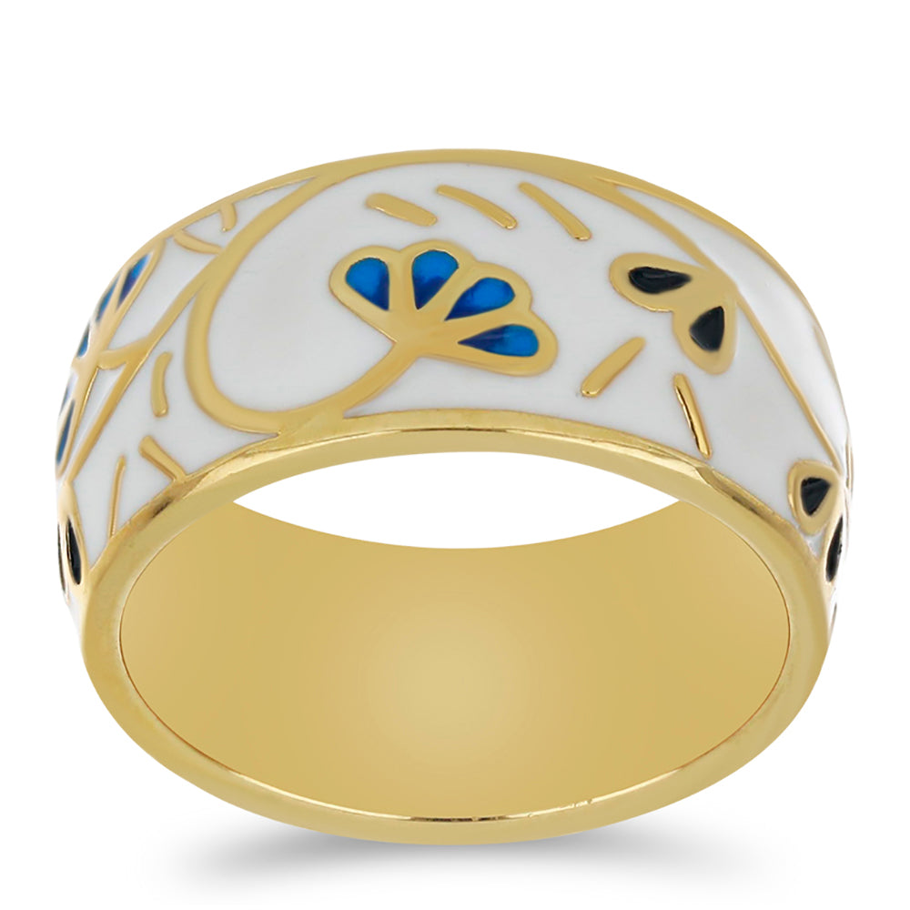 Anillo de Plata Bañada en Oro con Esmalte