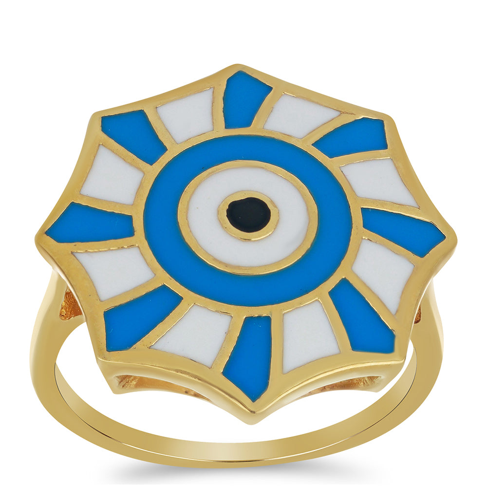 Anillo de Plata Bañada en Oro con Esmalte